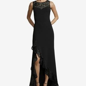 Betsy & Adam Lace Ruffle High-Low Gown MSRP $249